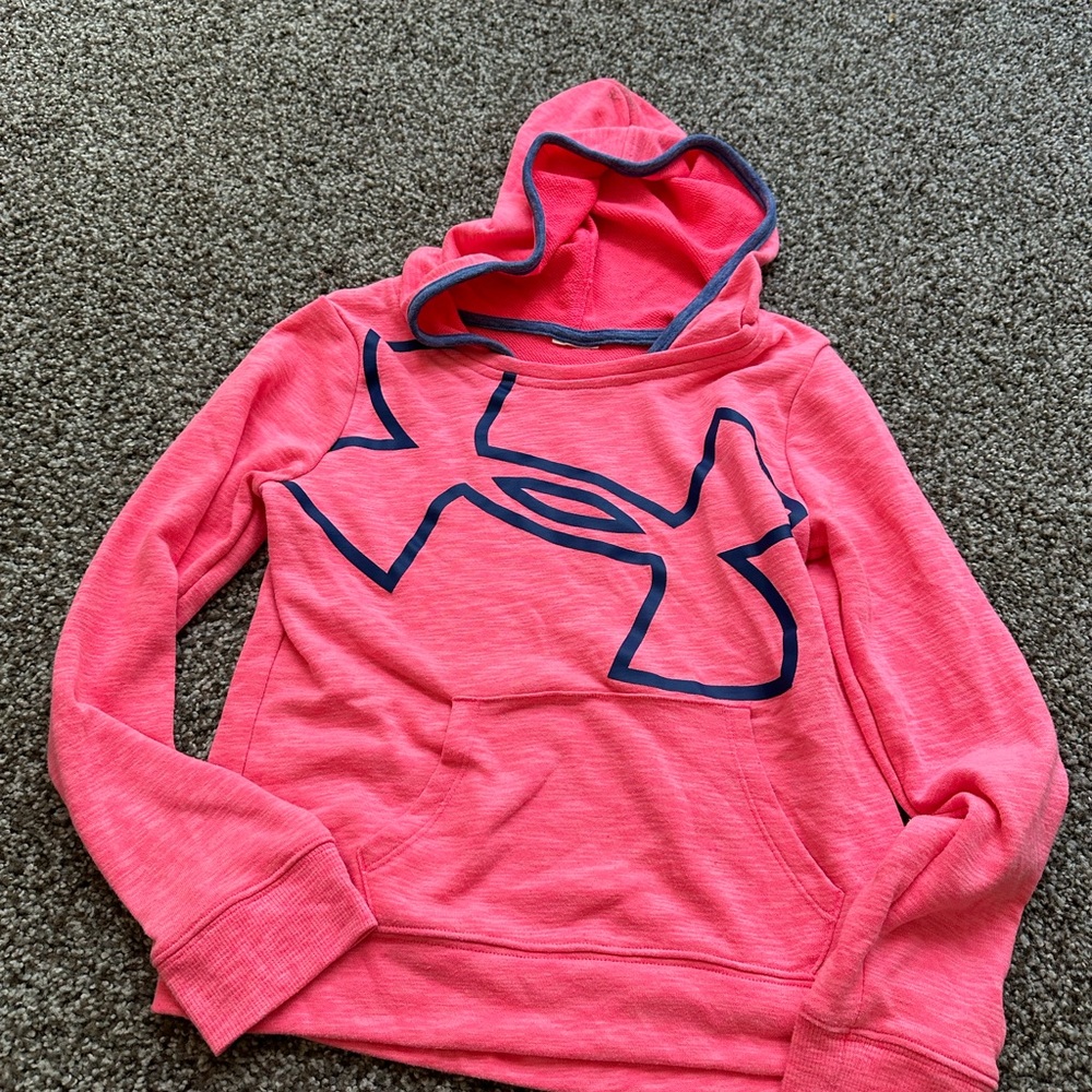 Under Armour girls pink sweatshirt, size youth medium.